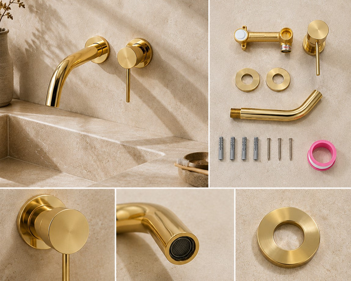 Modern Brass Wall Faucet | Designer Wall Mounted Vanity Tap