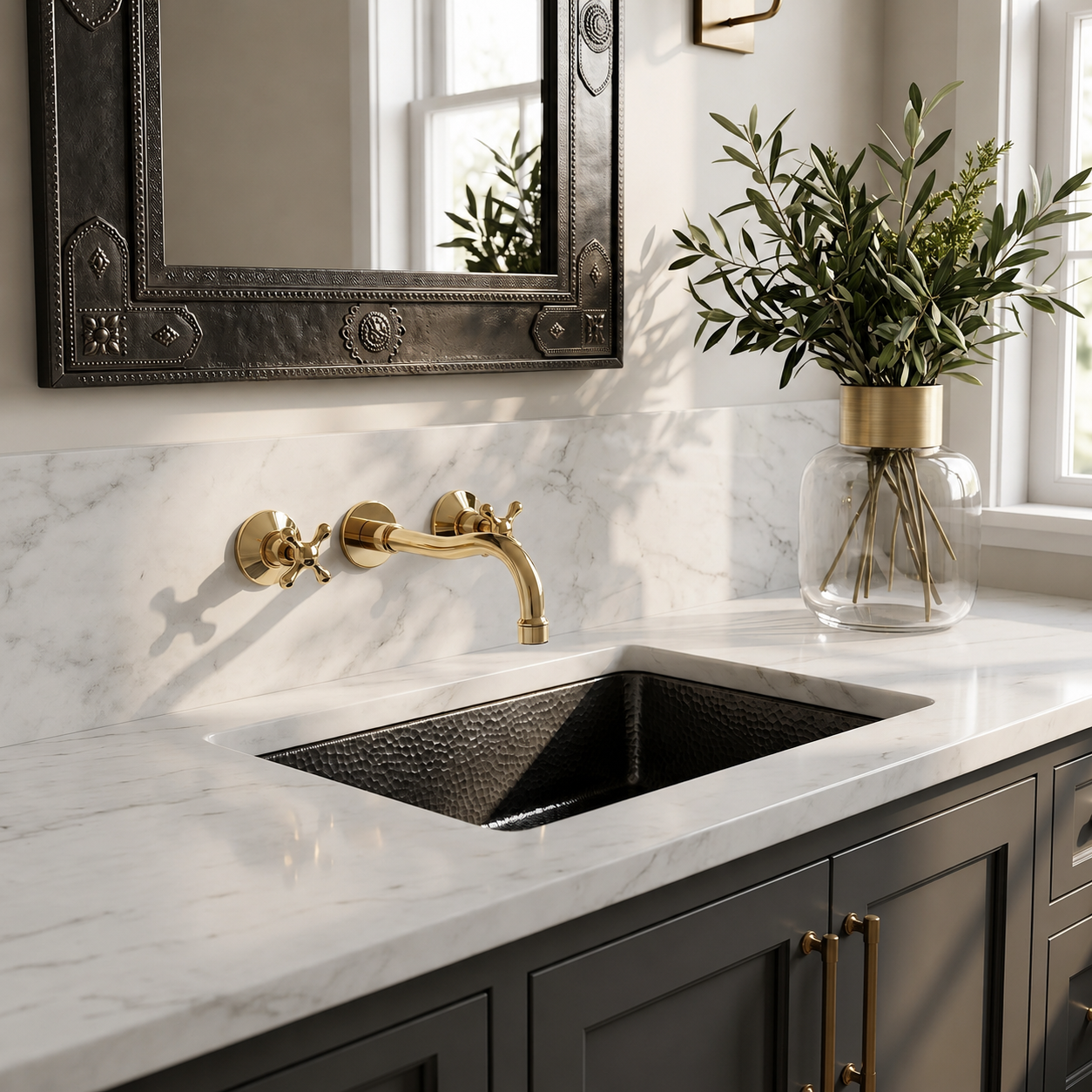 Brass Wall Mounted Sink Faucet – Luxury Bathroom Fixture Faucets