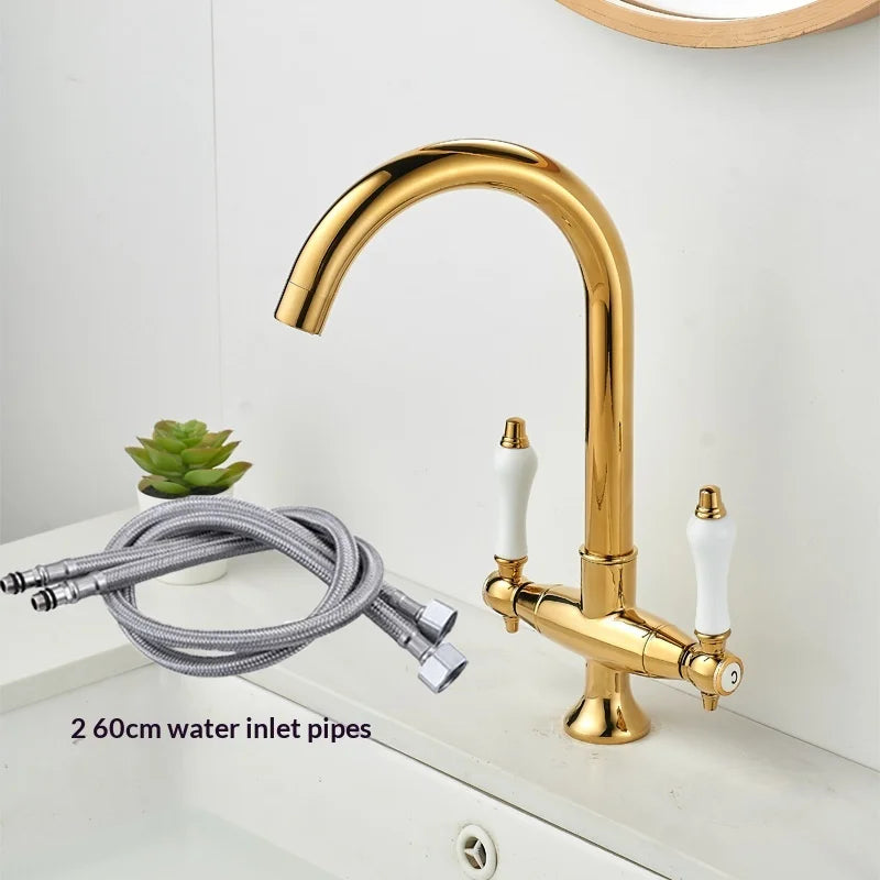 Kitchen Mixer Faucet Unlacquered Brass Gold Faucet