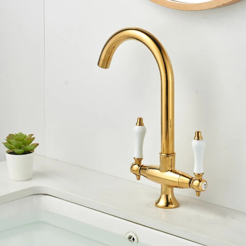 Kitchen Mixer Faucet Unlacquered Brass Gold Faucet