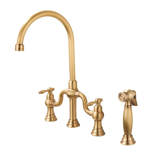 Antique Cross Handles Brass Kitchen Sink Faucet Unlacquered Brass Bridge Kitchen Faucet