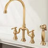 Antique Cross Handles Brass Kitchen Sink Faucet Unlacquered Brass Bridge Kitchen Faucet