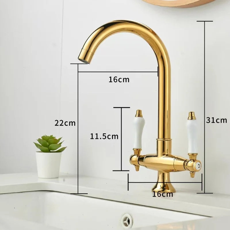 Kitchen Mixer Faucet Unlacquered Brass Gold Faucet