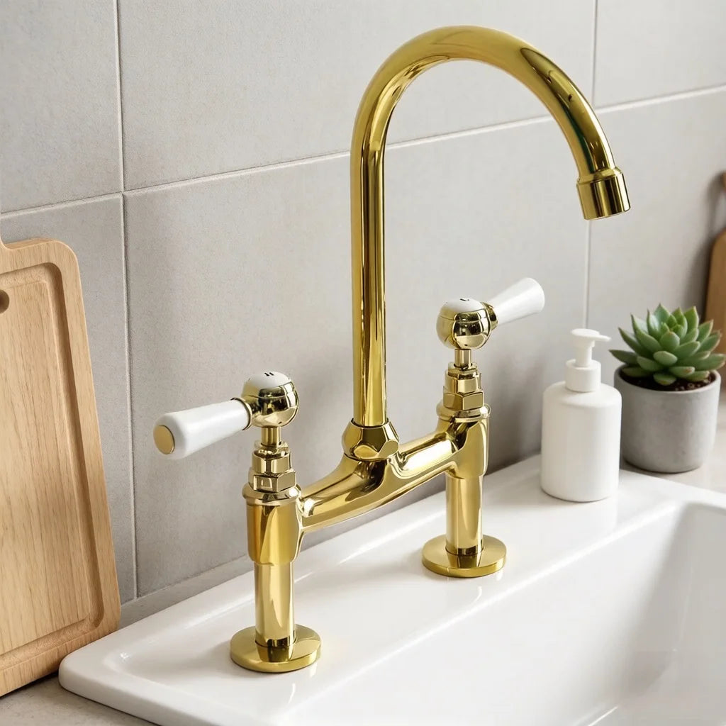 Vintage Bridge Unlacquered Brass Kitchen Faucet 8"
