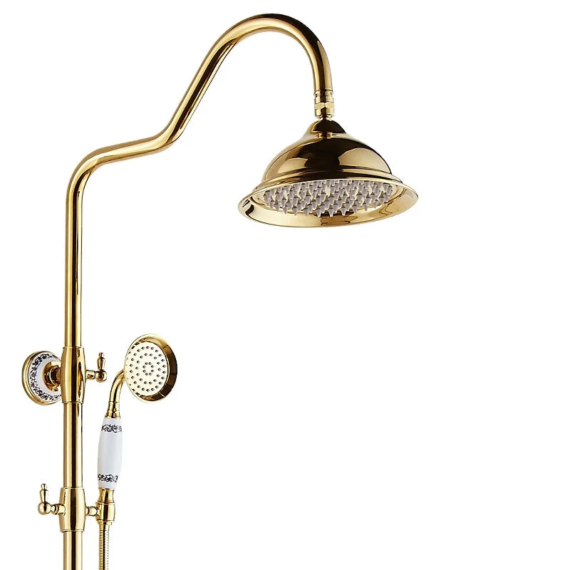 Gold Unlacquered Brass Shower Set - Rainfall Shower Head Set