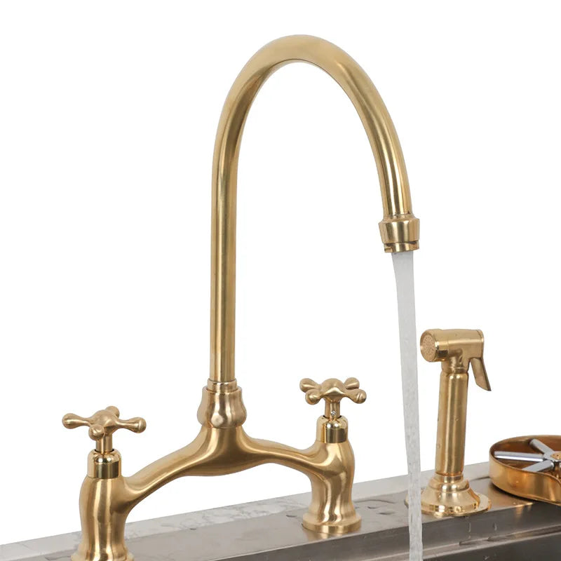 Polished Unlacquered Brass Bridge Faucet Kitchen