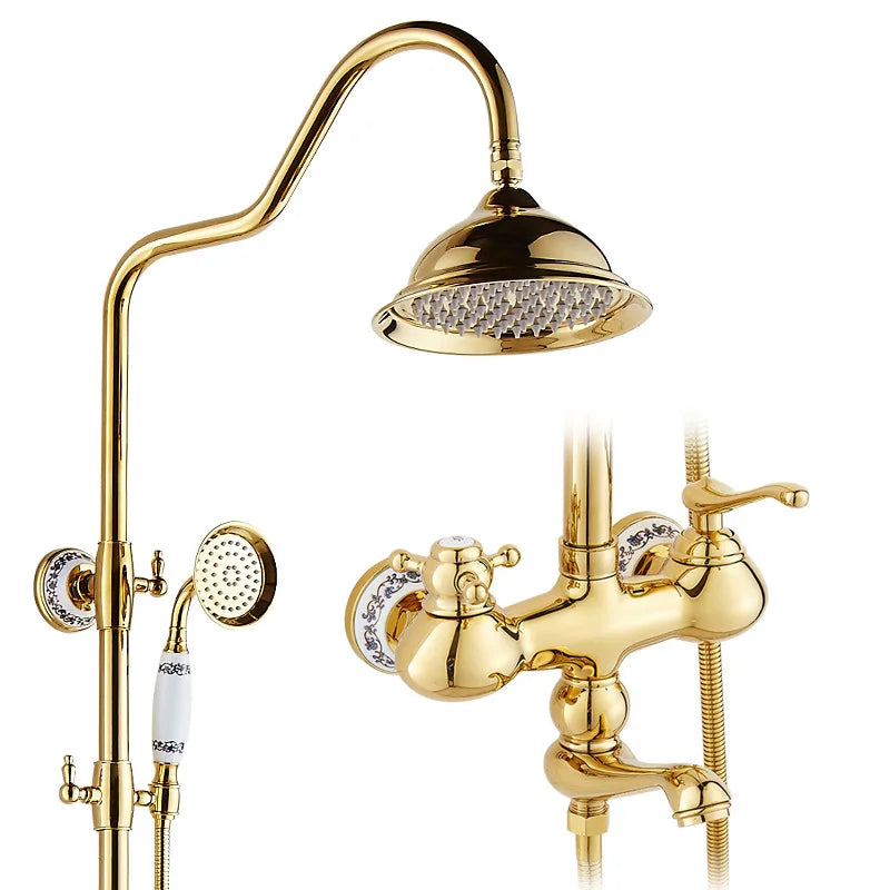 Gold Unlacquered Brass Shower Set - Rainfall Shower Head Set