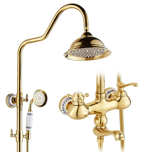 Gold Unlacquered Brass Shower Set - Rainfall Shower Head Set