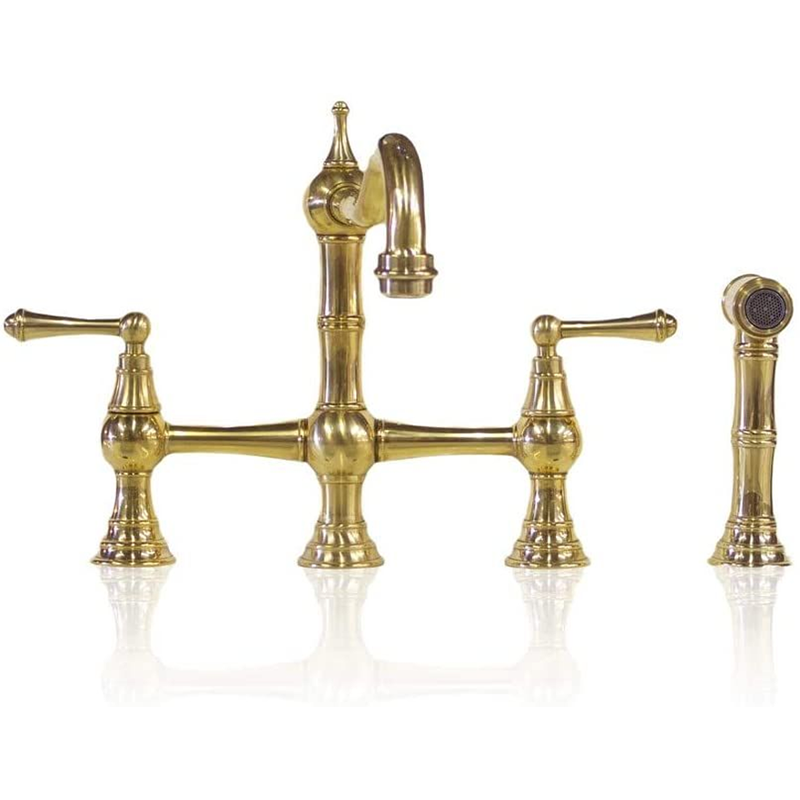 Unlacquered Brass Bridge Kitchen Faucet | 3 Holes Two Handles Faucet