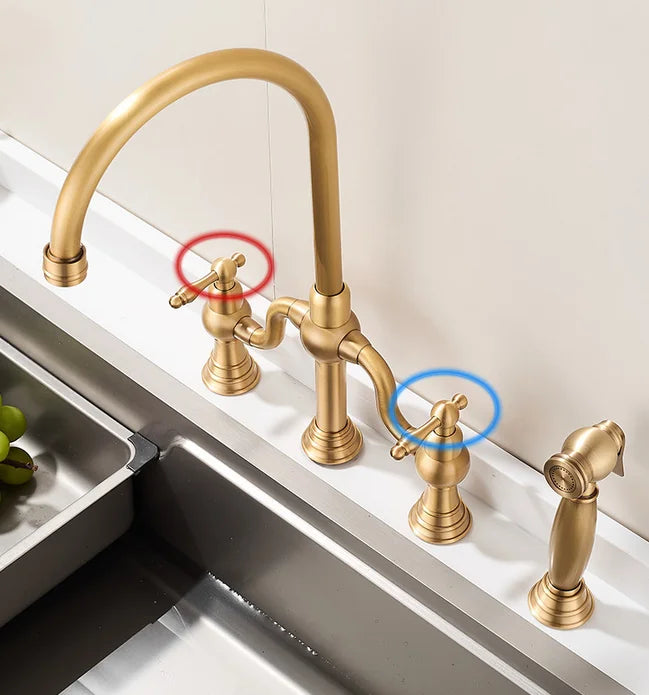 Antique Cross Handles Brass Kitchen Sink Faucet Unlacquered Brass Bridge Kitchen Faucet