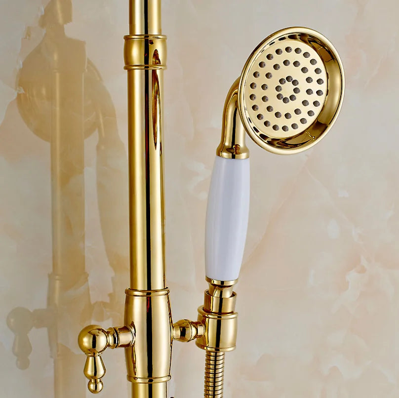 Gold Unlacquered Brass Shower Set - Rainfall Shower Head Set