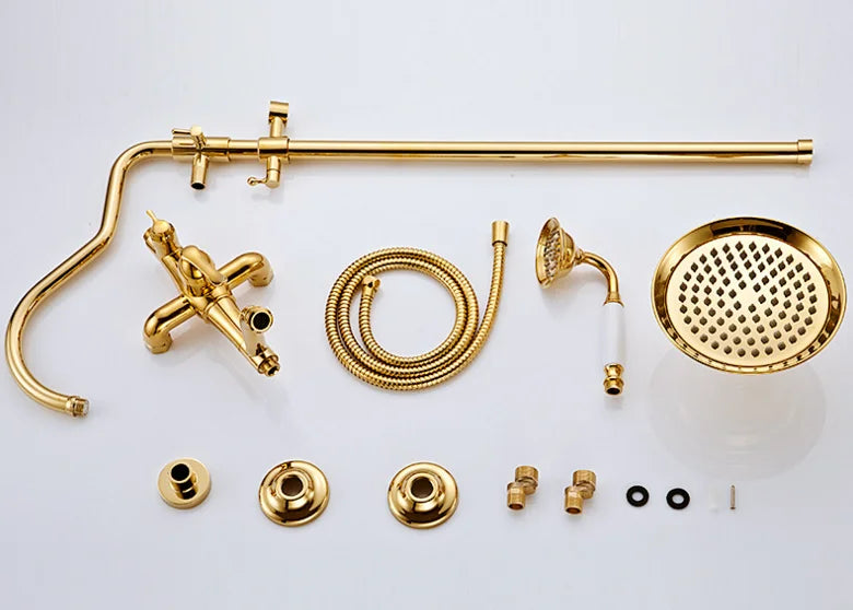 Gold Unlacquered Brass Shower Set - Rainfall Shower Head Set