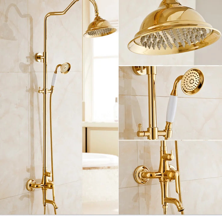 Gold Unlacquered Brass Shower Set - Rainfall Shower Head Set
