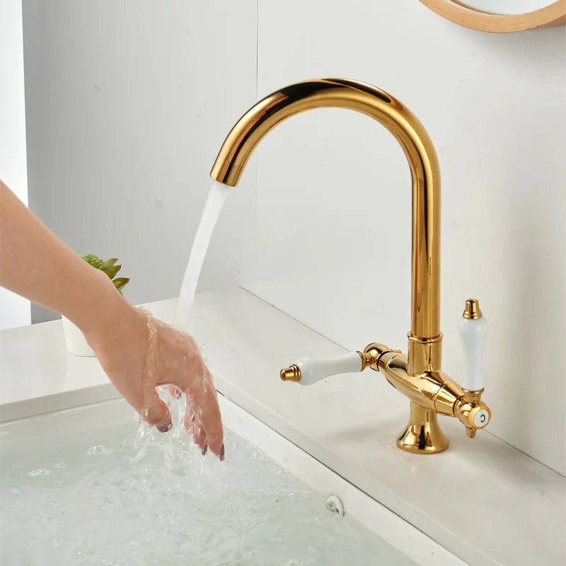 Kitchen Mixer Faucet Unlacquered Brass Gold Faucet