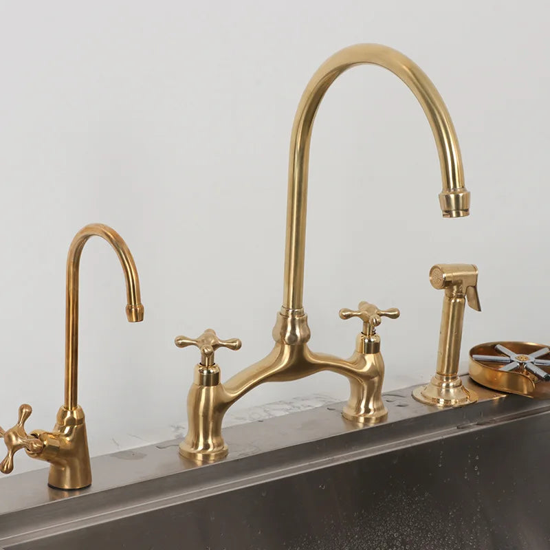 Polished Unlacquered Brass Bridge Faucet Kitchen
