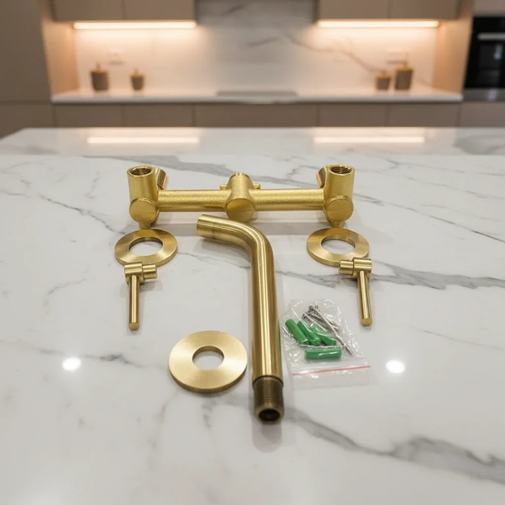 unlacquered  Brass Wall Mounted Basin Faucet - Bathroom Faucet