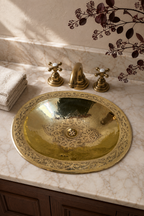 Oval Brass Bathroom Sink | Floral Engraved Drop-In Basin