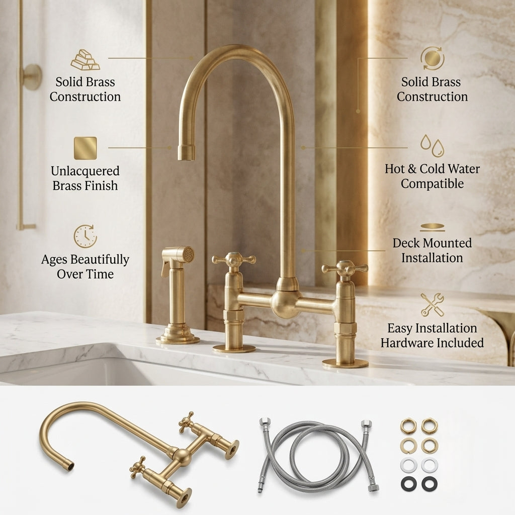 Unlacquered Brass Two Handle Faucet - Bridge Faucet