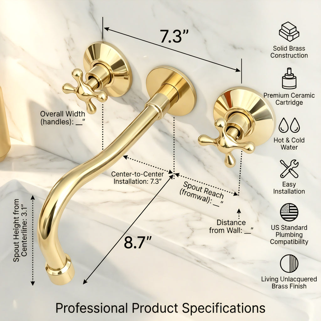 Brass Wall Mounted Sink Faucet – Luxury Bathroom Fixture Faucets