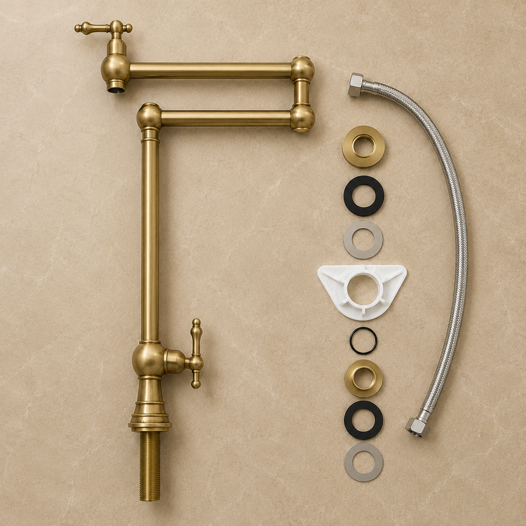 Deck Mounted Brass Pot Filler - Handmade Kitchen Faucet