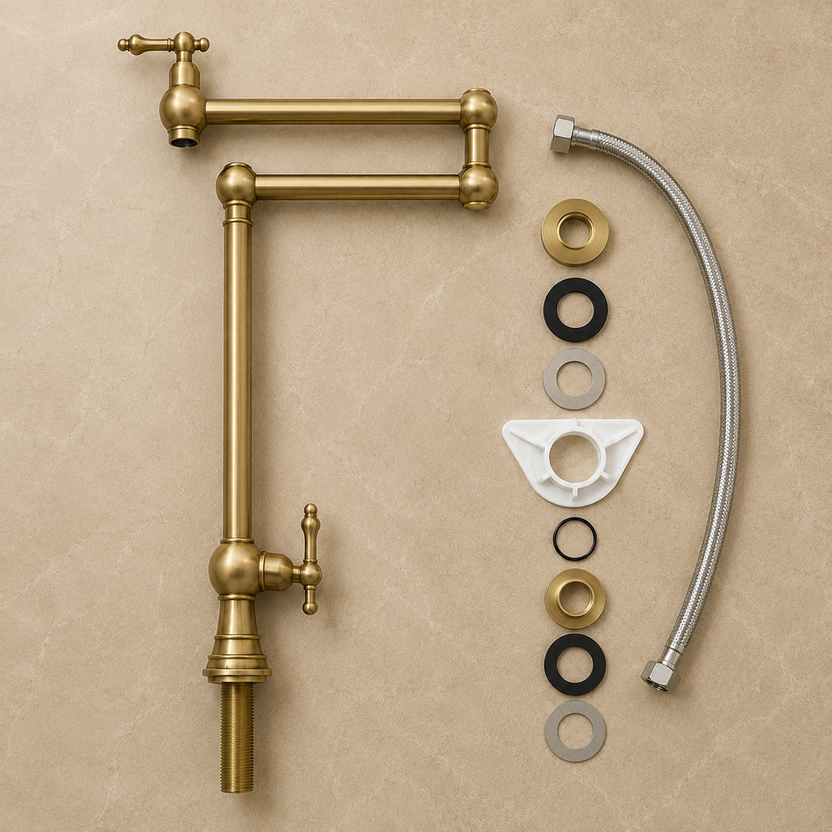 Deck Mounted Brass Pot Filler - Handmade Kitchen Faucet