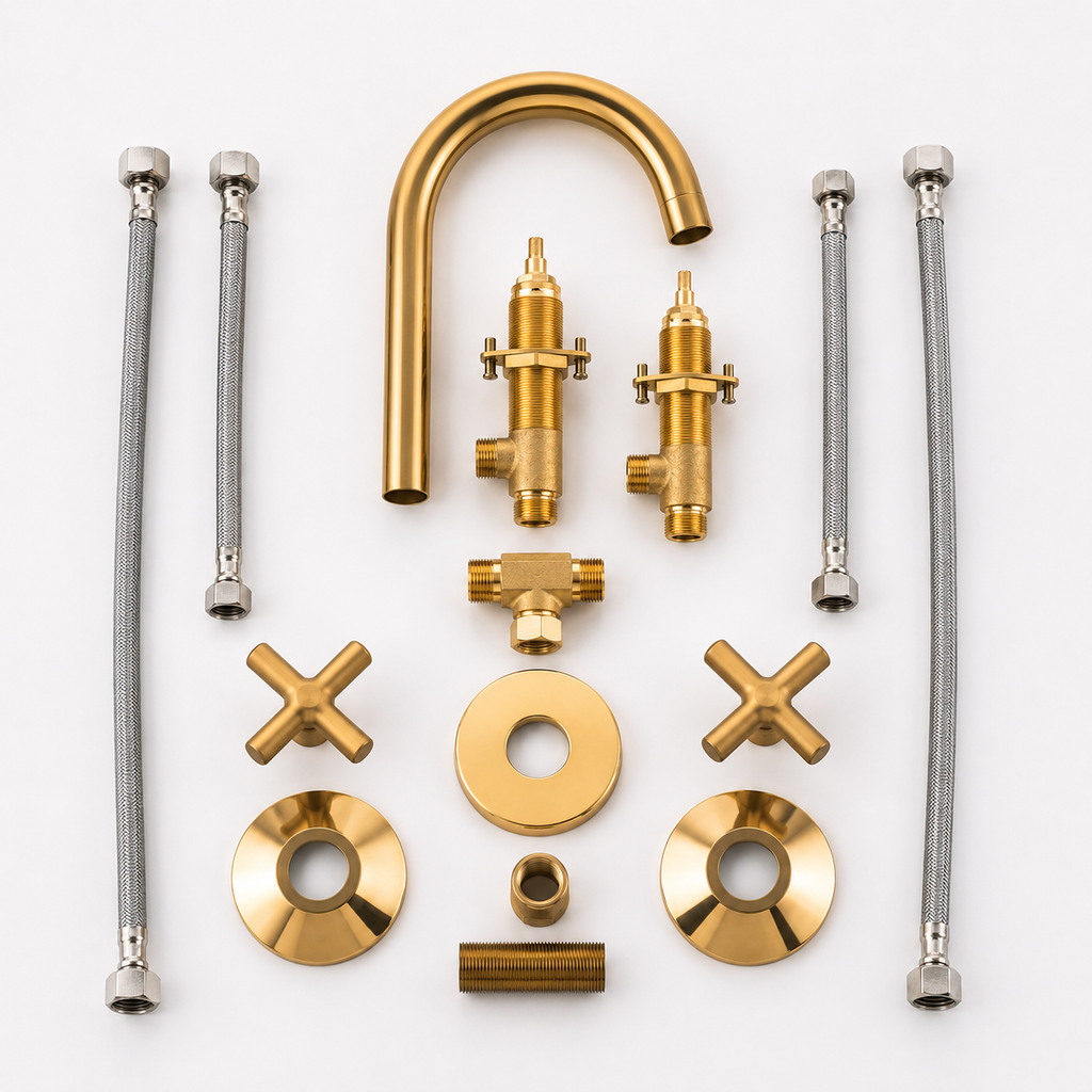 Complete brass faucet set with installation parts