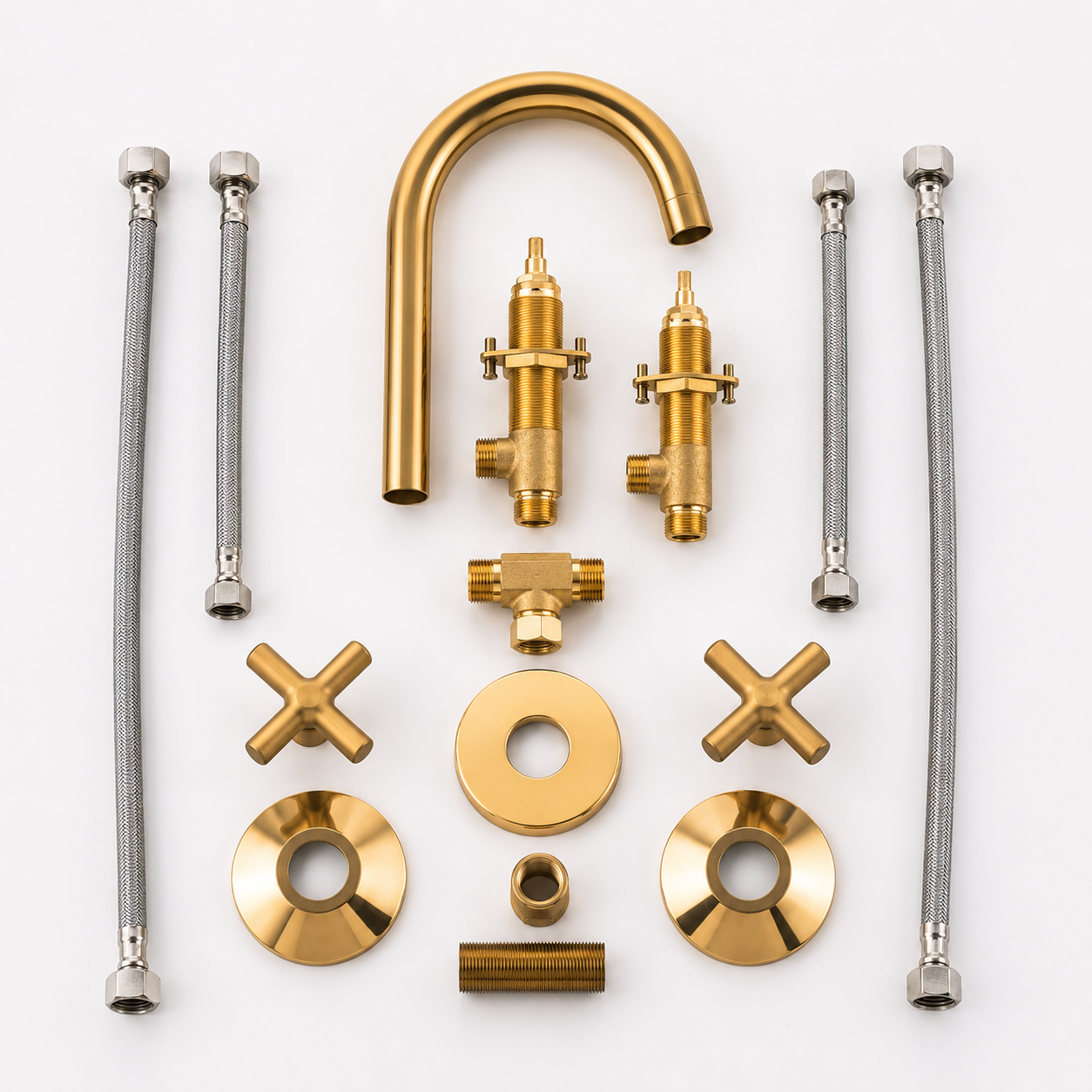 Complete brass faucet set with installation parts