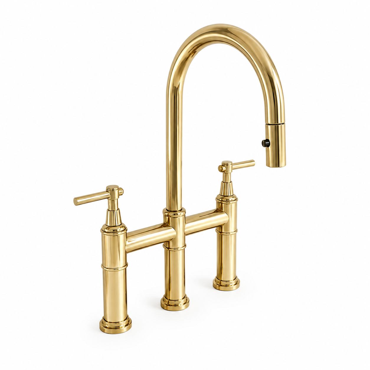 Gold kitchen faucet on a white background