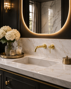 Luxury brass wall mounted bathroom faucet with LED mirror
