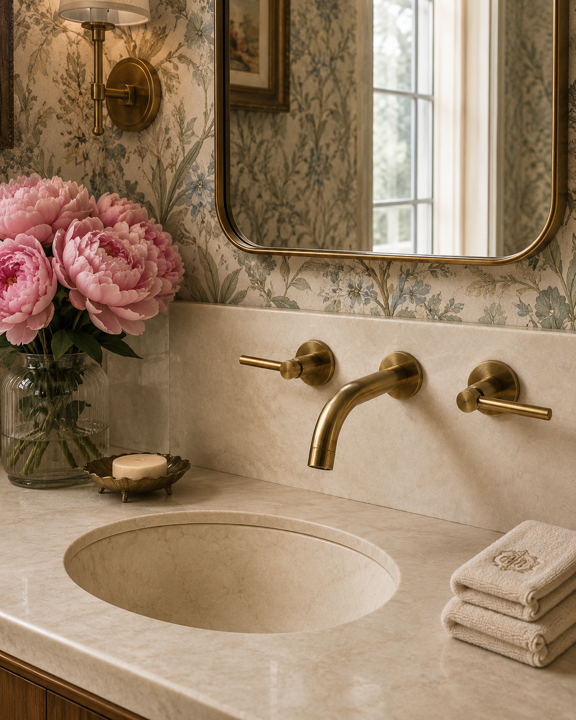 Unlacquered Brass Wall Mounted Faucet -  Brass Lever Handle