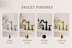 Comparison of faucet finishes including chrome, antique brass, matte black, and polished gold.