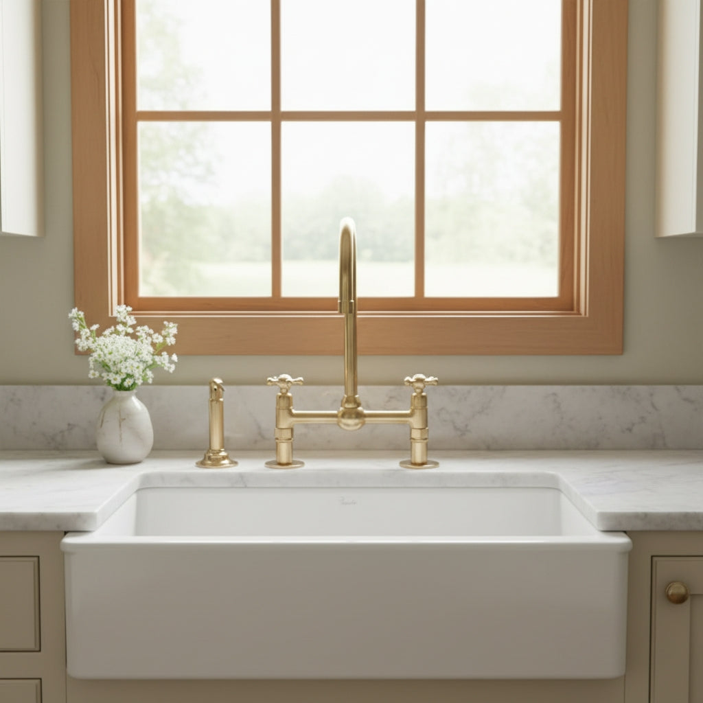 Unlacquered Brass Two Handle Faucet - Bridge Faucet