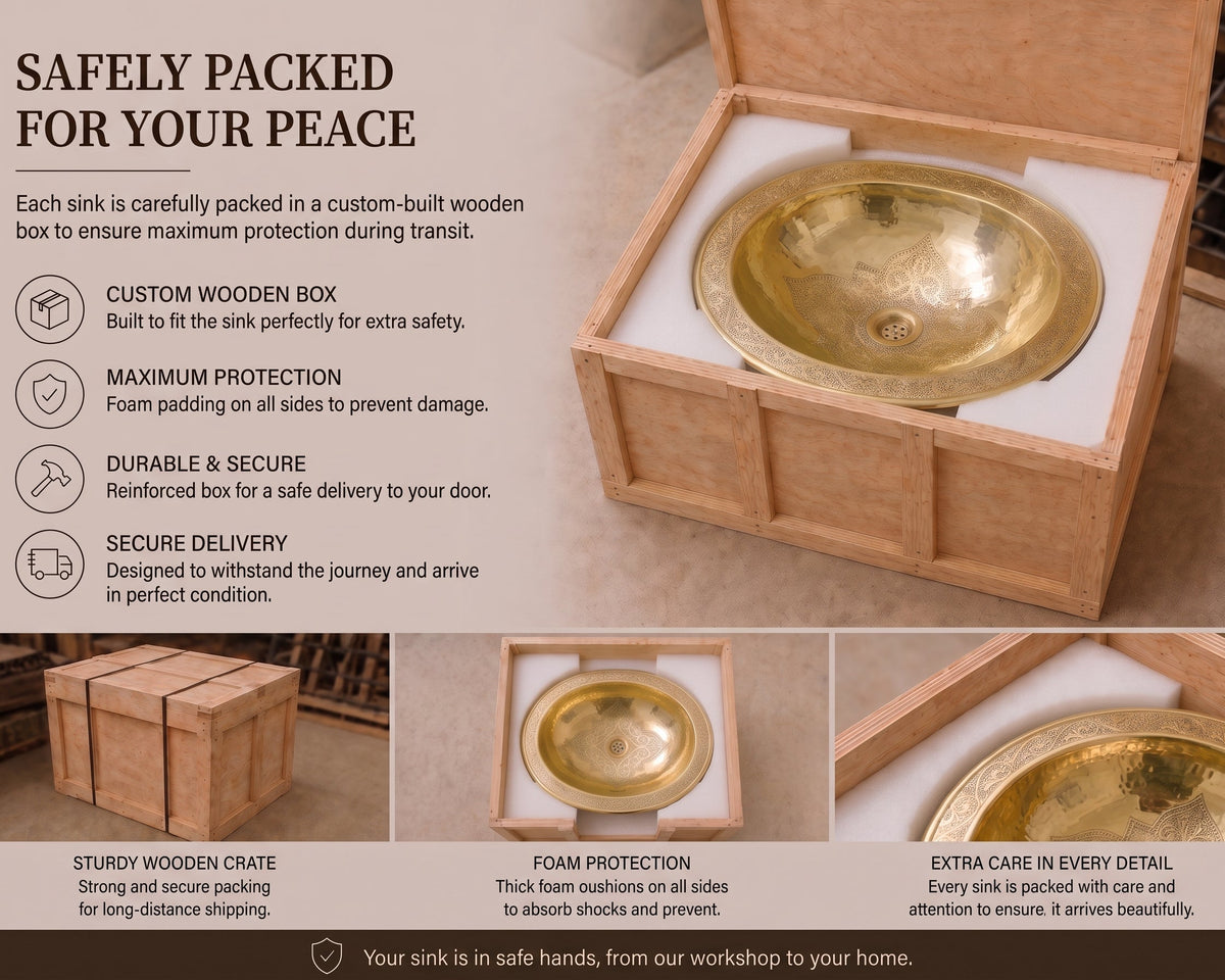 Oval Brass Bathroom Sink | Floral Engraved Drop-In Basin