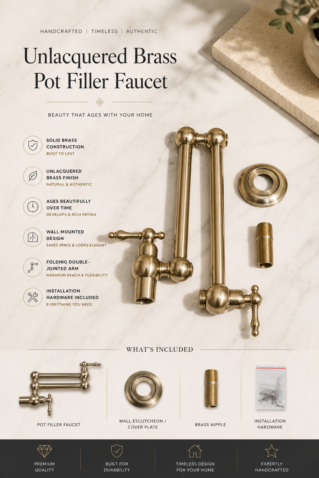Kitchen Unlacquered Brass Pot Filer Faucet - Wall-mounted Faucets
